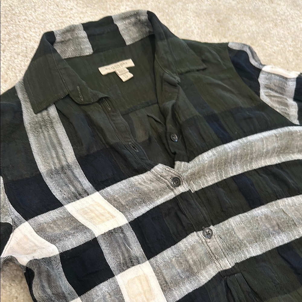 Burberry green Black Plaid Button-Up Shirt